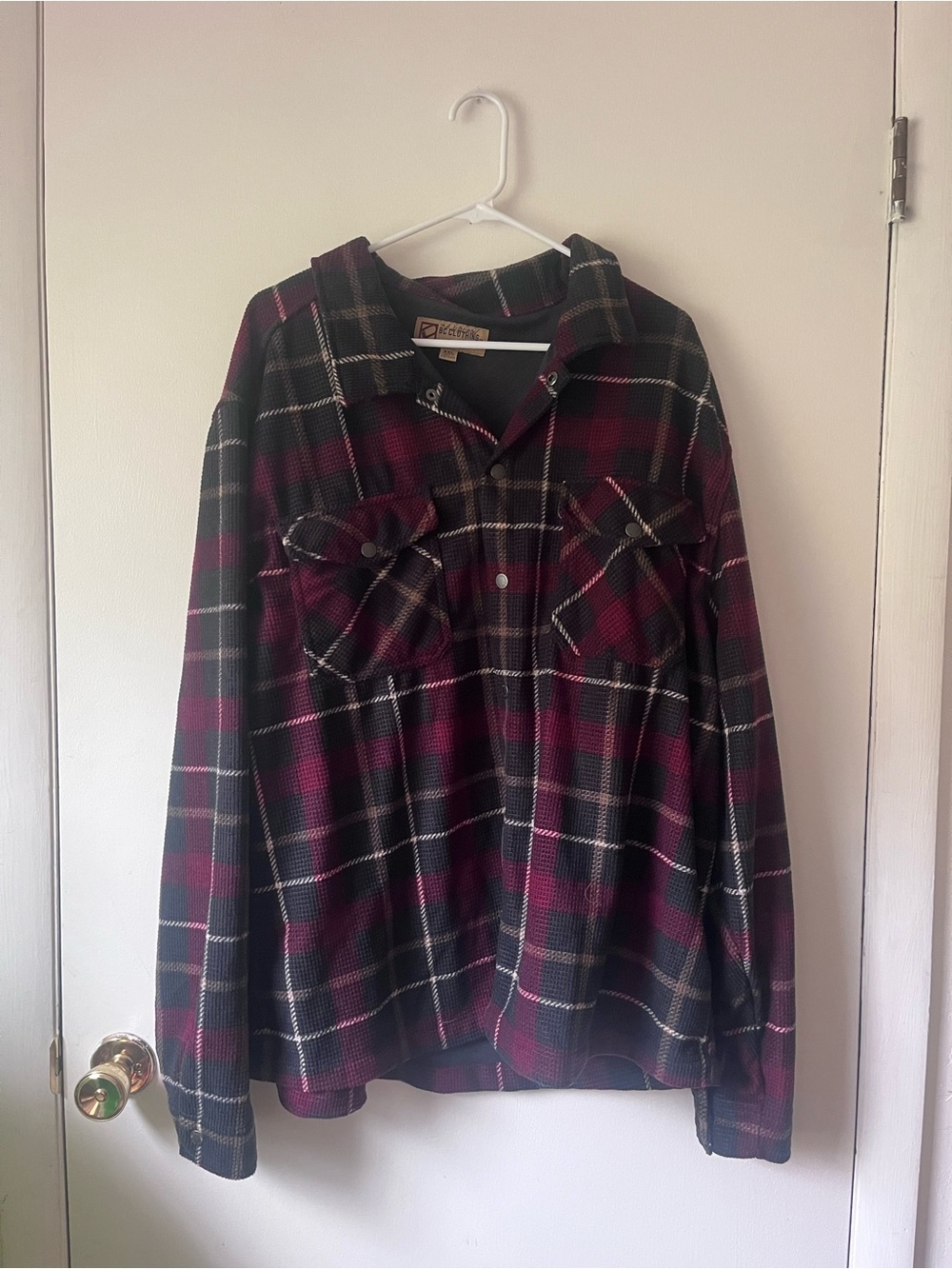 The BC Clothing Co Heritage Mens Plaid Button-Up Jacket - Black & Burgundy XXL